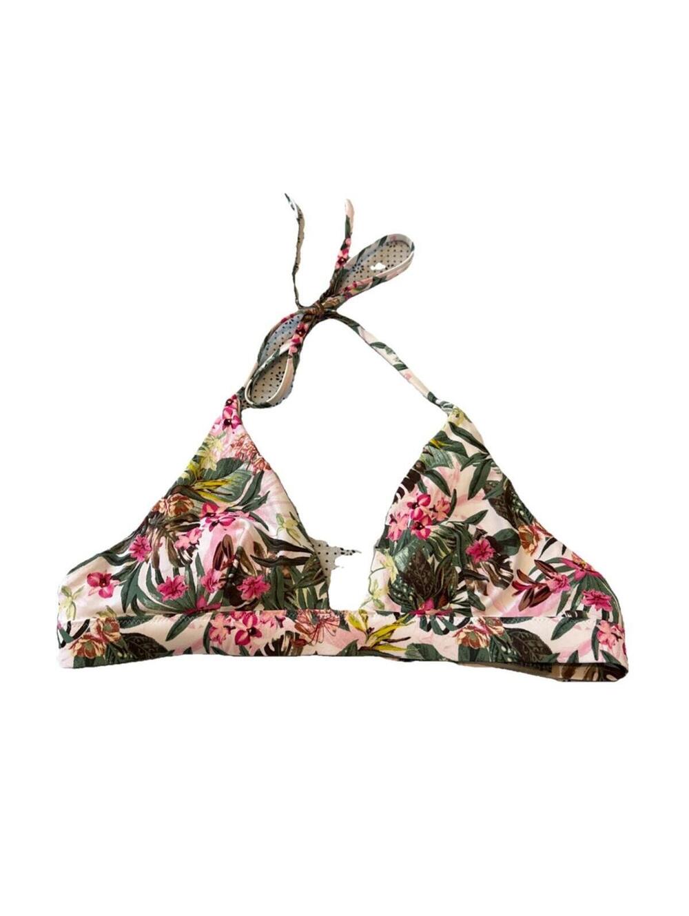 Victoria's Secret Bikini Top Womens S Multicolor Floral Triangle Lined Halter